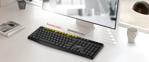 Cod. 237 Teclado Wireless Genius KB-7200, / 2.4GHz / / Silencioso / Indicador de batería / 11 teclas de función (8 audio, 3 Internet) / Español / Black