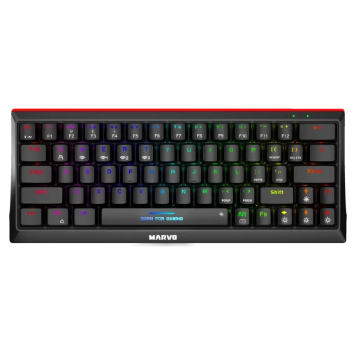 Cod. M:251 Teclado Mecánico MARVO KG962W / Tri-modo: (Wireless 2.4G + BT 5.0 &amp; cableado) / 63 teclas / Jixian Azul / Clásico Compacto 60% / RGB Rainbow (12 modos) / Bat. 1200 mA / Español