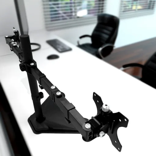 Cod. 175 Soporte con base para 2 Monitores KLIPXTREME KPM-311 de 13 a 32" / rotaci&oacute;n de 360&deg; / Inclinaci&oacute;n movimiento completo 90&deg; / Compatible VESA: 75x75 y 100x100 / black