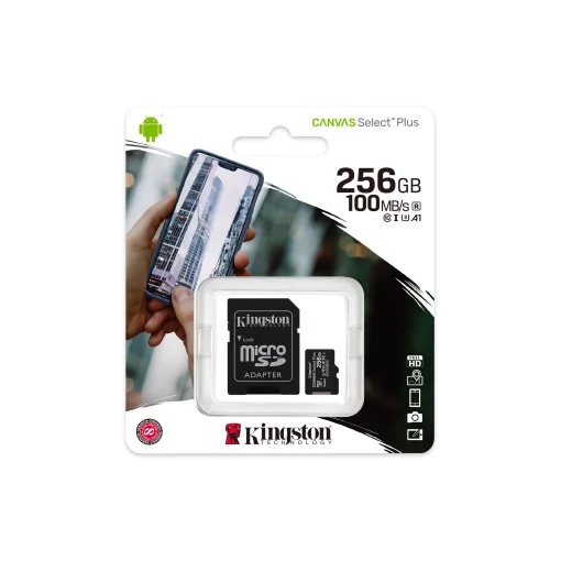 Cod. 257 Micro SD Kingston Canvas Select Plus 256GB / UHS-I, U3, V30 / 2en1 / 100 MB/s