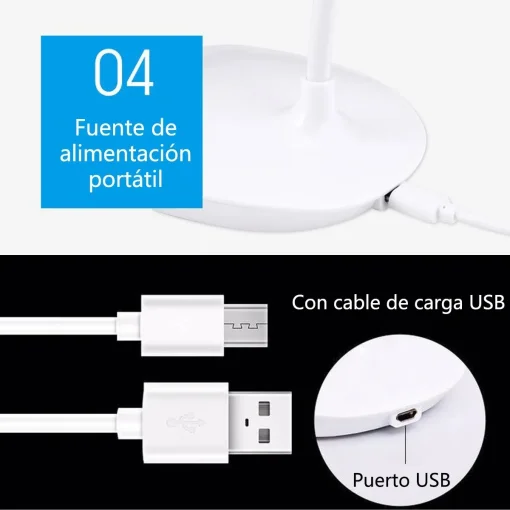 Cod. 1026 Lámpara Touch LED P/Escritorio / Recargable / Cuello Flexible / 3 niveles de Iluminación / Blanco