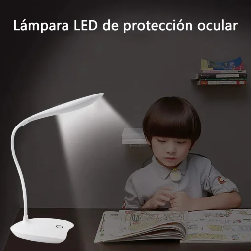 Cod. 1026 Lámpara Touch LED P/Escritorio / Recargable / Cuello Flexible / 3 niveles de Iluminación / Blanco