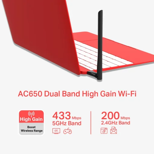 Cod. 369  Adatador Wi-Fi USB MERCUSYS MU6H / AC650 Dual Band&nbsp;(2,4GHz 200Mbps y 5GHz 433Mbps) / 1*antena de alta ganancia giro 180&deg; de 5dBi