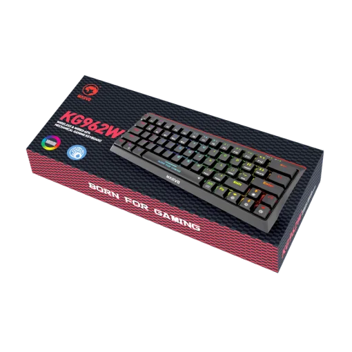 Cod. M:251 Teclado Mecánico MARVO KG962W / Tri-modo: (Wireless 2.4G + BT 5.0 &amp; cableado) / 63 teclas / Jixian Azul / Clásico Compacto 60% / RGB Rainbow (12 modos) / Bat. 1200 mA / Español