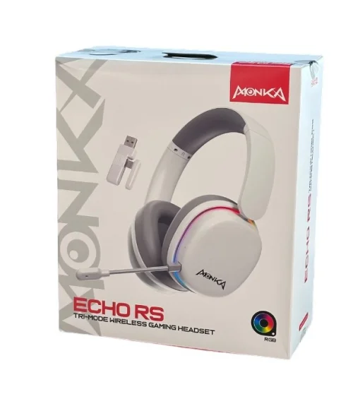 Cod. K:107 Headphone&nbsp;Monka Echo RS HG9070W Wireless Tri-modo: 2,4 GHz(USB-A, Tipo-C)/Bluetooth 5.2/Tipo-C&amp;jack con cable / Iluminaci&oacute;n RGB (estatica) / Mic. omnidireccional extra&iacute;ble /&nbsp; Bat. 1000mAh / Compatible: PC, Android, Mac OS,IOS,PS4,PS5,XBOX ONE