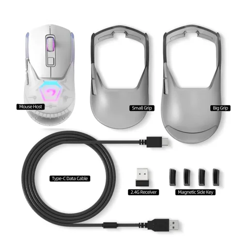 Cod,. 219  Mouse MARVO Fit Pro G1W WH / Trimodal (Inalámbrico 2.4G + Bluetooth + cableado) / 19000DPI / Sensor Pixart® PMW-3370 / Interruptores mecánicos Omron® / True RGB-16,8 millones de colores personalizado / 7 botones / batería 600mAh