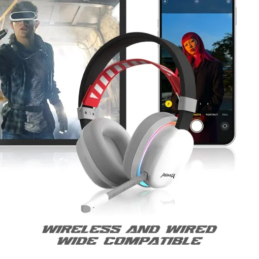 Cod. K:100 Headphone Monka Echo HG9069W Wireless 2.4G &amp; Bluetooth 5, Cableado AUX3.5mm / Iluminación RGB (estatica) / Micrófono omnidireccional extraíble /  Batería: 1000mAh / Compatible: PC, Android, Mac OS,IOS,PS4,PS5,XBOX ONE