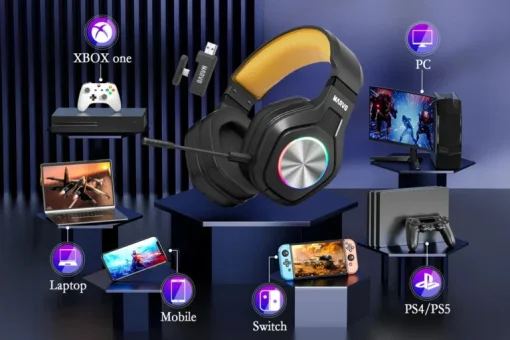 Cod. 125 Headphone Inal&aacute;mbricos MARVO Pulz 80W (HG9084W) / Trimodal: 2.4G(USB-A, USB-C) + Bluetooth&reg; 5.3 + Cableado / Luces RGB / Mic. omnidireccional extra&iacute;ble / Bat.: 1000 mAh / Compatible: PC, Android, Mac OS,IOS,PS4,PS5,XBOX ONE