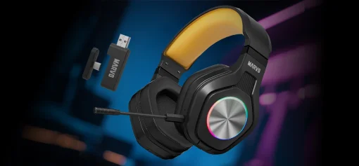Cod. 125 Headphone Inal&aacute;mbricos MARVO Pulz 80W (HG9084W) / Trimodal: 2.4G(USB-A, USB-C) + Bluetooth&reg; 5.3 + Cableado / Luces RGB / Mic. omnidireccional extra&iacute;ble / Bat.: 1000 mAh / Compatible: PC, Android, Mac OS,IOS,PS4,PS5,XBOX ONE