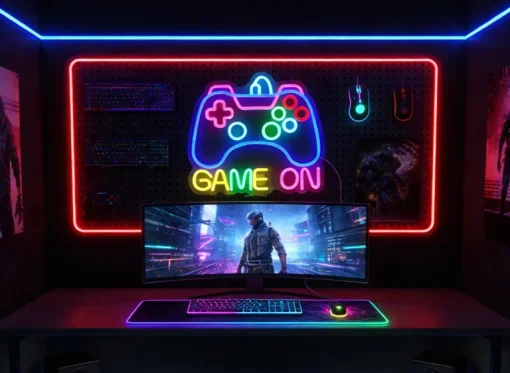 Cod. 1137 Letrero LED de Ne&oacute;n MARVO NN-013 XEN&Oacute;N 60G / Forma control de juegos y letras / Brillo ajustable con control en cable / USB 5V / Dim. 35.8*33*3 cm