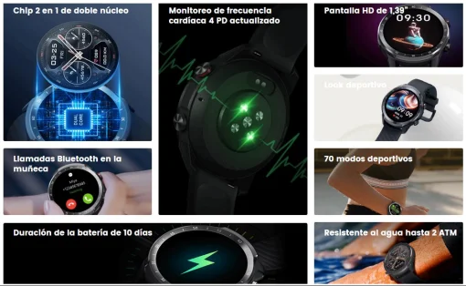 Cod. 1064 SmartWatch Mibro A2 / LLamadas BT 5.3 / Pantalla&nbsp;HD 1.39" / 70 modos deportivos / Monitoreo de salud / 2ATM resistente al agua / Bat. 350mAh / Material Metal / Incl.&nbsp;2 correas