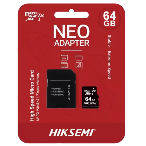 Cod. 272 Micro SD HIKSEMI Neo C1 / 64GB / Clase 10 V30 / 2en1 / escritura 30MB/s - 92MB/s lectura