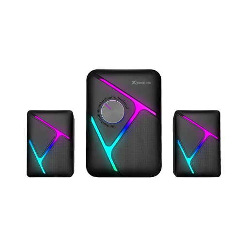 Cod. X:143 Parlantes Multimedia 2.1 XTRIKE ME SK-610 Stereo / Iluminación de fondo RGB / Subwoofer 5W y 2*parlantes 3W / Interfaz USB (Power), Jack 3.5MM (Audio)