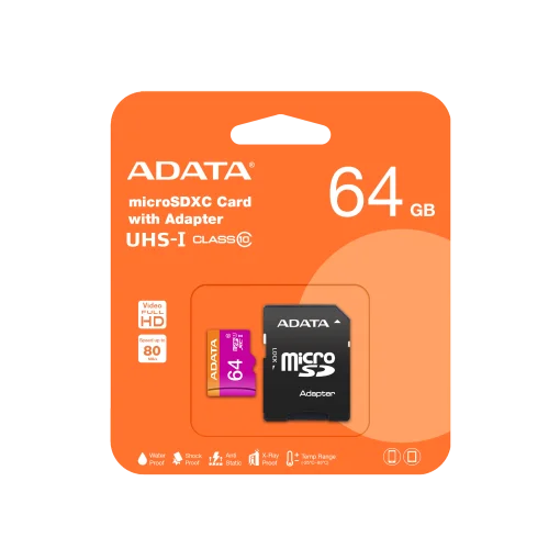 Cod. 140 Memoria Micro SD ADATA Premier / 64GB /UHS-I Clase 10 / 2en1 / 80MB/