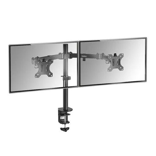 Cod. 1131 Soporte de Escritorio P/ 2*Monitores 13" a 27" M052 / 8kg (18lbs) x brazo / Giro 180&deg; y rotacion de 360&deg; / Ajustable en mesa, abrazadera tipo C / black