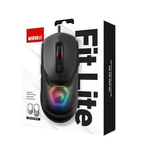 Cod. 220 Mouse MARVO Fit Pro G1W GY Gris / Trimodal (Inalámbrico 2.4G + Bluetooth + cableado) / 19000DPI / Sensor Pixart® PMW-3370 / Interruptores mecánicos Omron® / True RGB-16,8 millones de colores personalizado / 7 botones / batería 600mAh