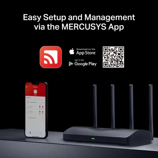 Cod. 145 Router MERCUSYS MR27BE / Wi-Fi 7 Banda Dual BE3600 / 3.6 Gbps streaming 4K/8K / 160 MHz, 4K-QAM, MLO / P/Multigigabit 2,5 G / 4 Antenas Beamforming / hasta 150 Dispostivos / EasyMesh