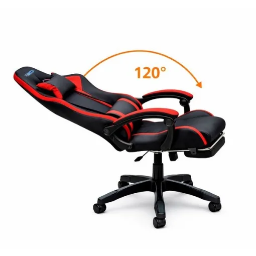 Cod. 1205 Silla Gamer Potenzza Black/Red / Almohada cabeza y zona lumbar / reclinable 120&ordm; / Rotaci&oacute;n 360&deg; / Reposapi&eacute;s retr&aacute;ctil
