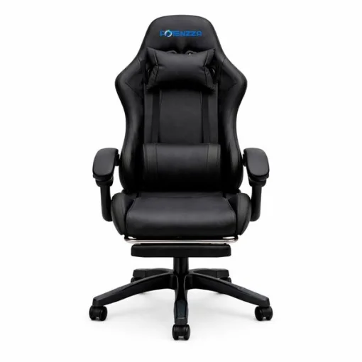 Cod. 1202 Silla Gamer Potenzza Black / Almohada cabeza y zona lumbar / reclinable 120&ordm; / Rotaci&oacute;n 360&deg; / Reposapi&eacute;s retr&aacute;ctil