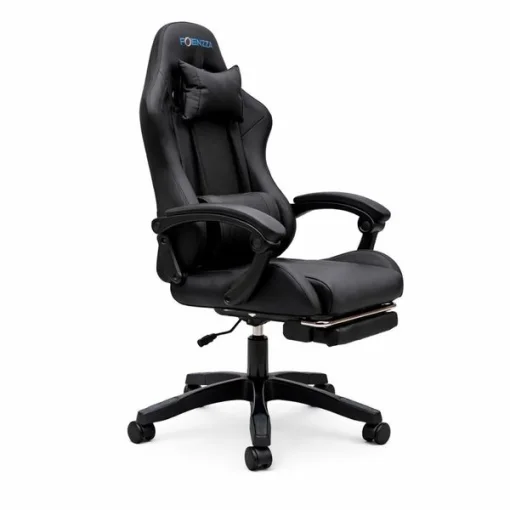 Cod. 1202 Silla Gamer Potenzza Black / Almohada cabeza y zona lumbar / reclinable 120&ordm; / Rotaci&oacute;n 360&deg; / Reposapi&eacute;s retr&aacute;ctil