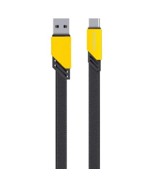 Cod. 272 Cable de Datos Pavareal Q19C USB-A a USB-C / 120W / 1 m / Trenzado Plano Negro/Amarillo