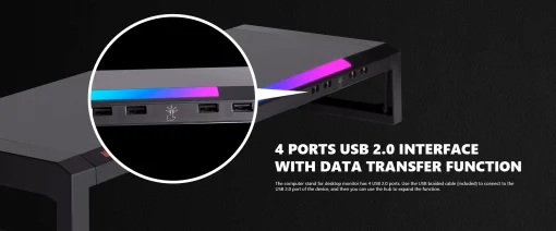 Cod. 977 Base para Monitor MARVO DZ-01 / Iluminación RGB con efectos / 4*Puertos HUB USB 2.0 / cable 1.6 m / Dimensión: 520*198*80 m