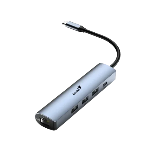 Cod. 374 Hub Multipuertos Genius UH-545 5 en 1 / Interfaz: USB-C a 1*Ethernet RJ45 (Gigabit), 3*USB-A 3.0 (datos), 1*USB-C PD (carga) / Compatible: Windows®, Mac OS, Android, Apple IOS / Plug &amp; play