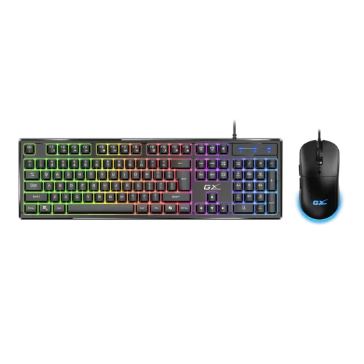 Cod. G:277 Kit Genius Scorpion KM-GX6 / Teclado + Mouse / USB / Teclas tipo mecánico / Tecla AI Copilot / iluminación RGB 7 colores / 19 Anti-Ghosting / Diseño resistente a derrames / 1200-3600DPI / Español