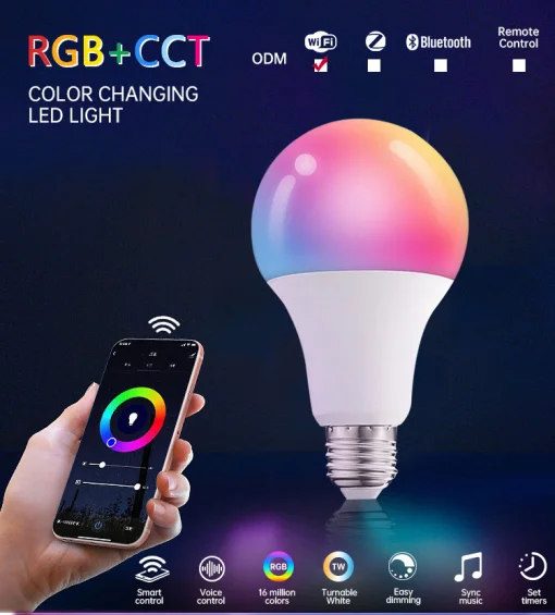 Cod. I:892 Foco Smart WiFi 110V 9W Multicolor RGB+CCT 2700K- 6500K  / Programación de horarios / Intensidad regulable / Control por APP / Compatible con Alexa o Google Home