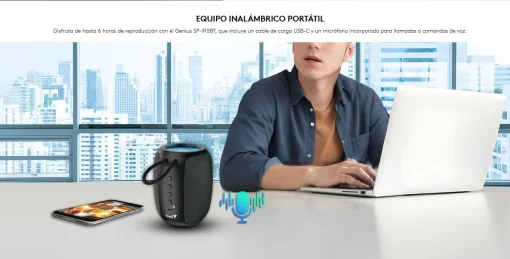 Cod. G:243 Parlante Bluetooth Genius SP-915BT / 5W RMS / LED-RGB / Micrófono incorporado / USB-C, Bat.1200mAh (Hasta 6H reproducción)