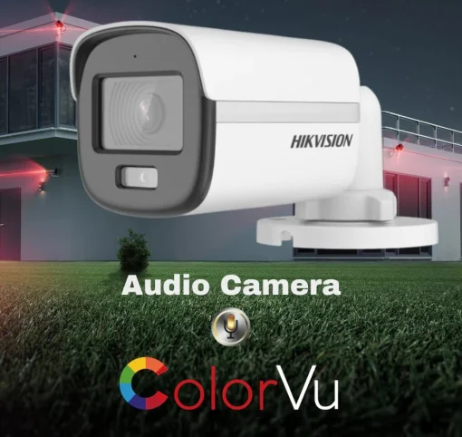 Cod. CA:230 Camara HIKVISION tipo mini Bullet DS-2CE10DF0T-PFS con audio P/exterior plastica / Resoluci&oacute;n 2MP ColorVu (1920&times;1080) / Visi&oacute;n Nocturna a Color / Resistente al agua y al polvo (IP67) / Luz blanca hasta 20Mts. / micr&oacute;fono incorporado