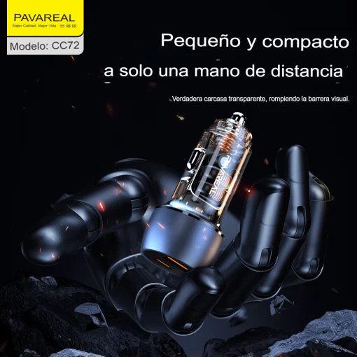 Cod. 268 Cargador P/Auto Pavareal CC72 120W Dual (Carga r&aacute;pida) / 2*Puertos PD+QC (USB-A + USB-C)