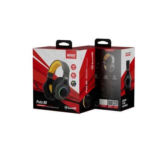 Cod. 124 Headphone MARVO Pulz 80 (HG9084) / 50mm (est&eacute;reo potente) / Luces RGB / Mic. omnidireccional extra&iacute;ble / Multiplataforma 1*jack 3.5mm + adaptador a 2 jack + USB(LuzLED) / Compatible: PS4, PS5, Xbox One, PC, Android, macOS e iOS