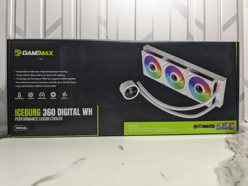 Cod. B:170 Enfriamiento Líquido GAMEMAX ICEBURG 360 Digital WH / FAN 3*120MM PWM / TDP 290W / Pantalla digital de temperatura / Sincronización ARGB AURA Sync / Compatible Intel LGA1700 y AMD AM5