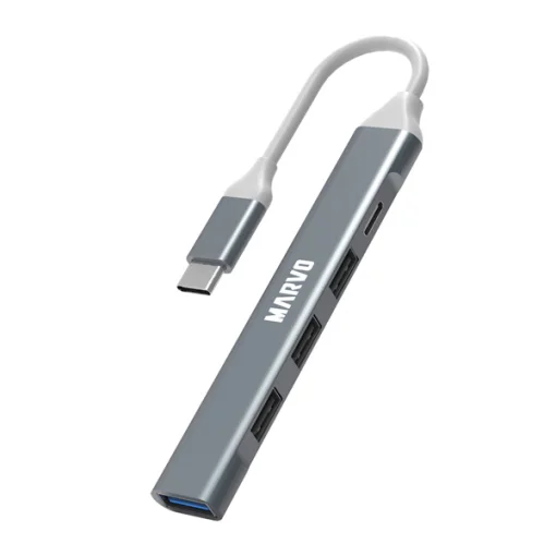 Cod.978  Hub MARVO UH008 / Interfaz USB Tipo-C a 1*USB 3.0 + 3*USB 2.0 + 1*Tipo-C / plug &amp; Play / Metal