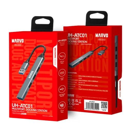 Cod.  979  Hub MARVO UH-ATC01 / Interfaz USB 3.0 a  3*USB 2.0 + 1*USB 3.0 / plug &amp; Play / Metal