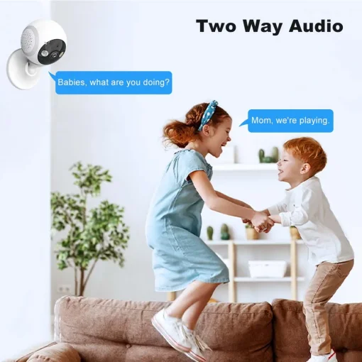 Cod. A:394  Cámara Smart Wi-Fi, P/Interior QC5 Full HD 1080p / lente 3MP con gran angular de 180 grados / 2 LED + infrarrojo / Monitor de bebé de seguimiento humano / protección de Seguridad de doble pantalla en la plataforma / Audio bidireccional / Sopor