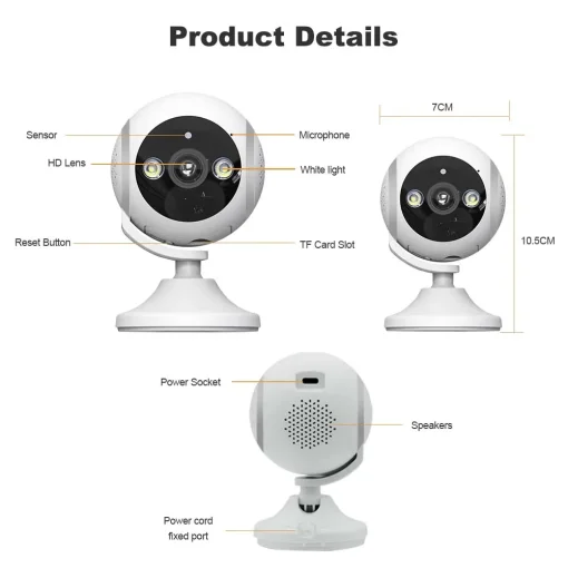 Cod. A:265  Cámara Smart Wi-Fi, P/Interior QC9 Full HD 1080p / lente 3MP con gran angular de 180 grados / 2 LED + infrarrojo / Monitor de bebé de seguimiento humano / protección de Seguridad de doble pantalla en la plataforma / Audio bidireccional / almac