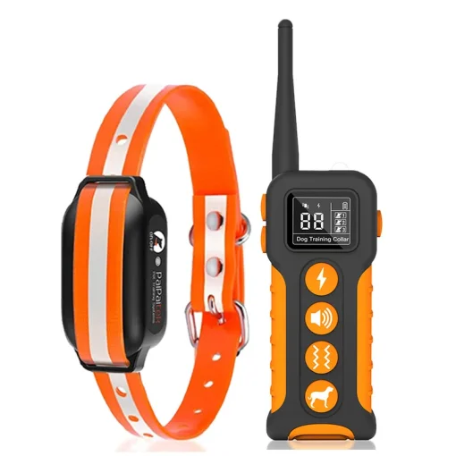 Cod. 1184 Collar de Entrenamiento P/Perros PD 518-1 Orange / Recargable, Impermeable IPX7 / 3*Modos (Sonido, Vibraci&oacute;n, Choque) / Con Control Remoto y Pantalla LCD