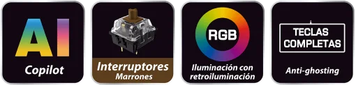 Cod. 289 Teclado Mecánico Genius GX Scorpion K12 / iluminación RGB / Switch Marron / AI Copilot / teclas completas anti-ghosting / 12 teclas FN P/acceso rápido / Español USB, Wired 1.8m Negro