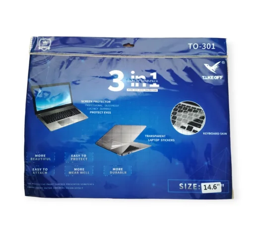 Cod. 746 Kit Protector para Laptop 14.6&quot; 3en1 TO-301 / Protector de Pantalla + Protector de Teclado + Protector de Tapa o Skin Transparente