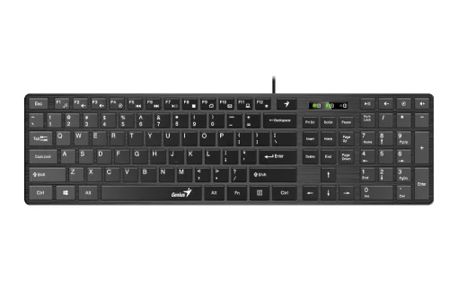 Cod. 186 Teclado Genius SLIMSTAR 126 /12 teclas con función multimedia + 4 teclas de acceso rápido /Elegante y superficie Premium /Slim / USB / Español / Negro