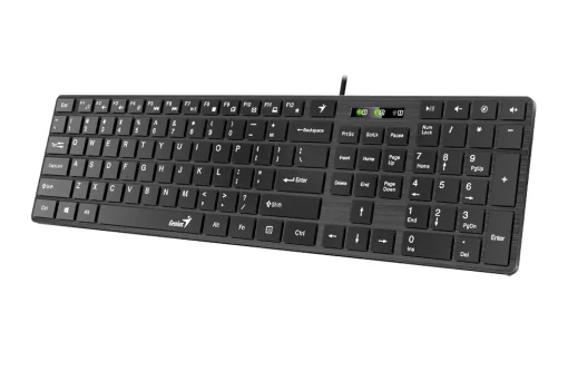 Cod. 186 Teclado Genius SLIMSTAR 126 /12 teclas con función multimedia + 4 teclas de acceso rápido /Elegante y superficie Premium /Slim / USB / Español / Negro