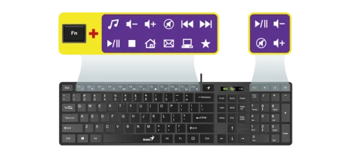 Cod. 186 Teclado Genius SLIMSTAR 126 /12 teclas con función multimedia + 4 teclas de acceso rápido /Elegante y superficie Premium /Slim / USB / Español / Negro