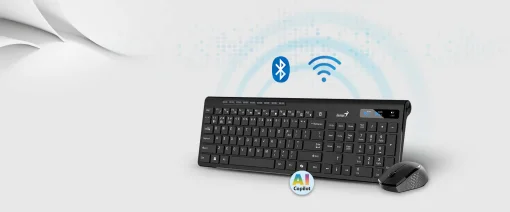 Cod. 255 Kit Genius SlimStar 8230 Wireless Dual (BT 5.3 + 2.4GHz) /  Teclado + Mouse óptico 1200DPI / Tecla AI Copilot / Conexión simultánea hasta 3 dispositivos / Español