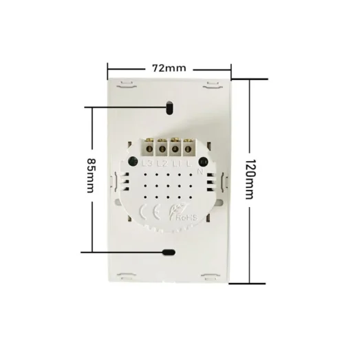 Cod. 889 Interruptor de pared Smart WIFI WHC06 WH / 2 botones t&aacute;ctiles / No requiere Neutro / Control por APP / compatible con Alexa, Google Home / Dim.: 120*72*7mm / blanco