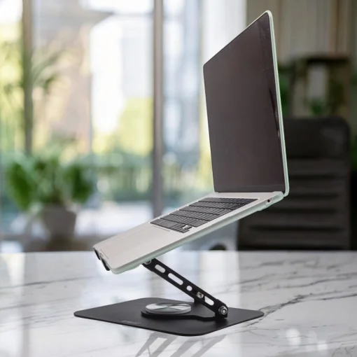 Cod. 482 Base Plegable P/Laptop/Tablet OVI K03 / hasta 17.3" / Rotaci&oacute;n Libre 360&deg; / Altura ajustable / Material: Acero + silicona antideslizante