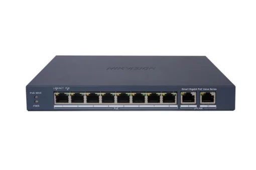 Cod. 136 Switch PoE Gigabit HIKVISION Smart Managed DS-3E1510P-EI/M / 8*Puertos PoE Gigabit (60 Watts) + 2*Uplink G. / hasta 300 metros / Gestión remota Hik-Partner Pro / Protección 6kV / Config. VLAN / carcasa metálica