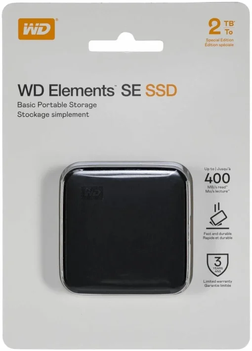 Cod. X:518 SSD Externo WD Elements SE - 2 TB / USB 3.0 / 400MB/s Lectura / Compatible: PC, MacOS / Black
