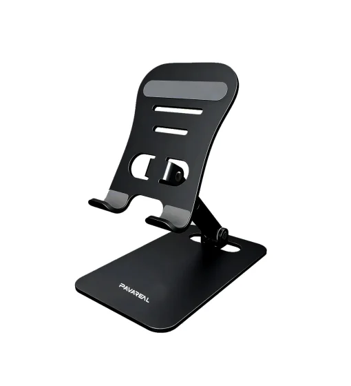 Cod. 321 Soporte Pavareal T10 P/Celular y Tablet 4" hasta 13" / giratorio 360&deg;, Ajuste libre, plegable / Material: Aluminio / black